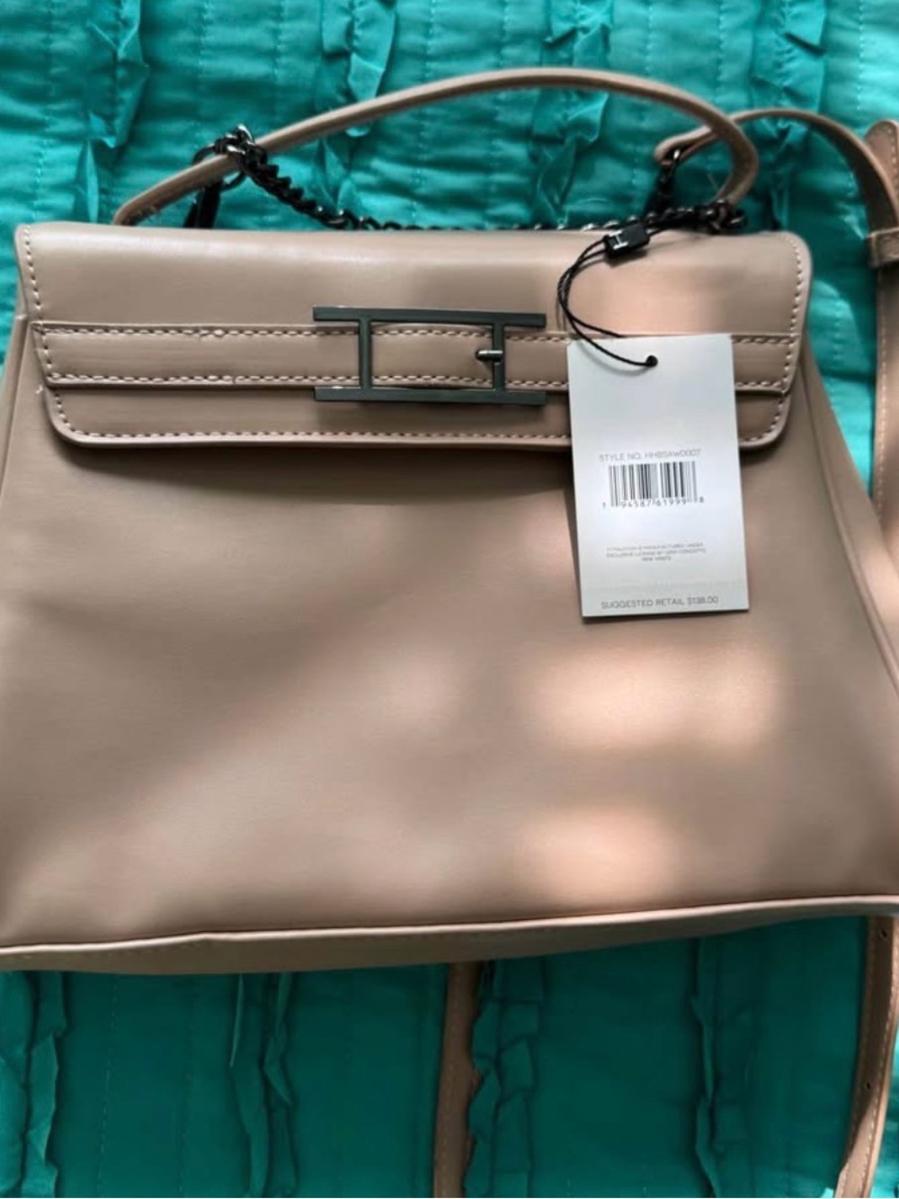 Halston Heritage Taupe Leather Satchel with Gunmetal Hardware